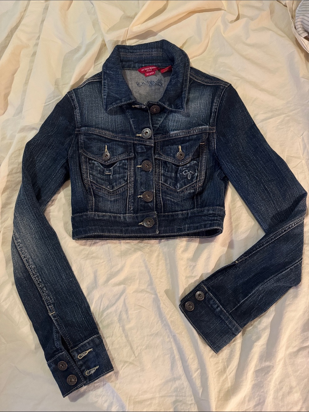 Guess Dark Blue Cropped Denim Jacket